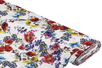 Tissu piqué de coton "fleurs des champs", blanc