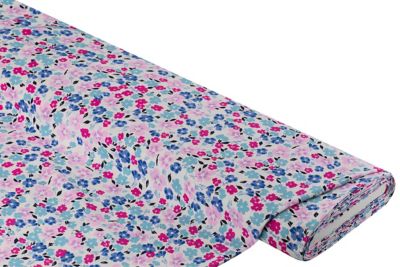Tissu javanaise "fleurs" avec structure en lin, blanc cassé/color