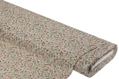 Tissu mousseline/double gaze "roses", rose pâle/coloré