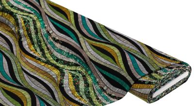 Tissu jersey de viscose "ethnique", vert/jaune/noir