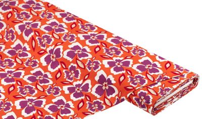 Tissu viscose / javanaise "fleurs", orange/coloré