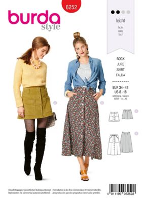 burda Patron 6252 jupe avec patte de boutonnage acheter en ligne sur buttinette loisirs creatifs