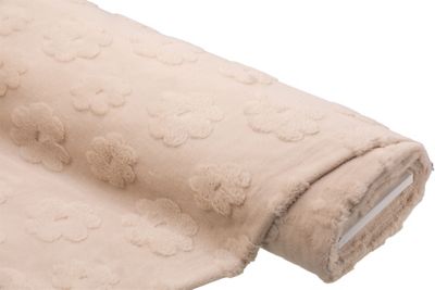 Tissu imitation fourrure 3D 'fleurs', beige