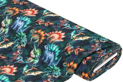 Tissu sweat à impression numérique 'dinosaure', vert/coloré