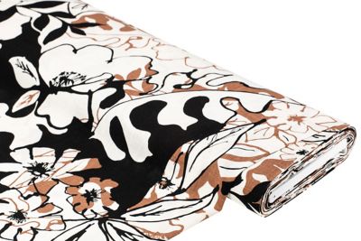 Tissu lin de viscose 'fleurs', noir/marron