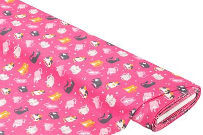 Baumwoll-Jersey „Katzen“ mit Elasthan, rosa-color