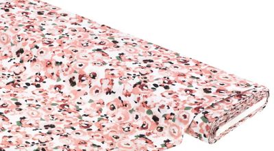 Viskose-Popeline 'Blumen' mit Elasthan, rosé