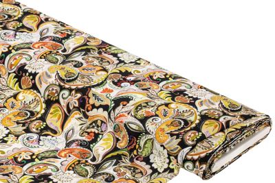Viskose-Blusenstoff / Javanaise 'Paisley', schwarz/gelb
