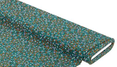 Tissu sweat doux 'petites fleurs' avec envers gratté moelleux, pétrole