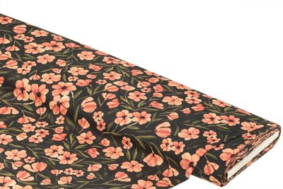 Baumwollsatin 'Blumen', schwarz-color