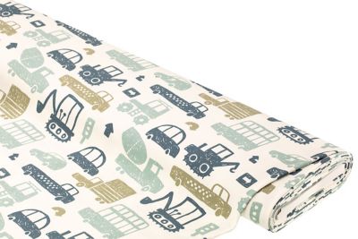Tissu sweat / French Terry 'véhicules', bleu/coloré