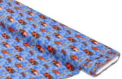 Katoenjersey digitale print 'Brandweer' met elastaan, blauw multicolor