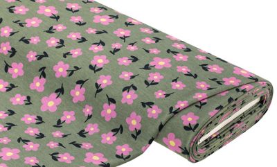 Sweatstof 'Bloemen', groen/roze