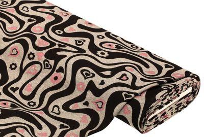 Sweatstof 'Harten', grijs/roze