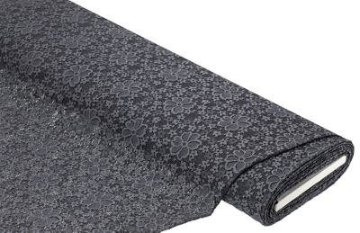 Tissu dentelle élastique 'fleurs', gris foncé