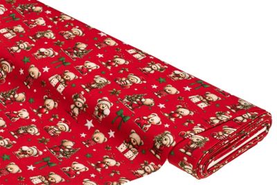 Katoenen jersey 'Kerstberen' met elastaan, roodkleurig