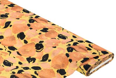 Tissu viscose pour chemisiers / javanaise 'taches de couleur', aspect lin, marron/jaune