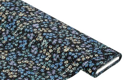 Viskose-Jersey 'Aquarell-Blumen', schwarz-color