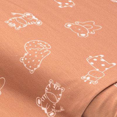 "Tissu jersey de coton ""bébés animaux"", avec élasthanne, marron/coloré"