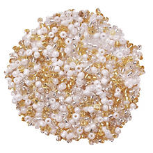 Perles de rocaille, blanc/argente/doré, 2,5 mm Ø, 100 g