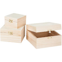 Coffrets carrés en bois, 3 pièces