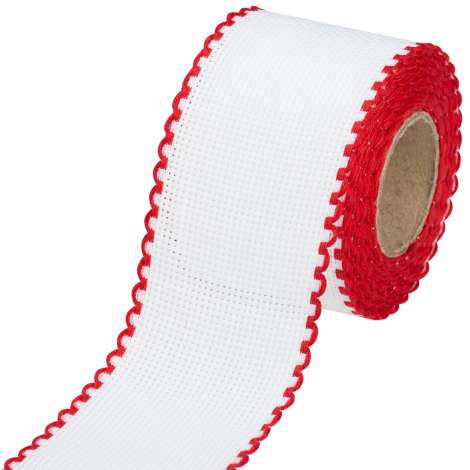 Aida-Stickband mit rotem Rand, Breite: 5 cm, 5m-Rolle