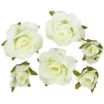 Boutons de rose artificiels, crème, 1– 2,5 cm Ø, 27 pièces