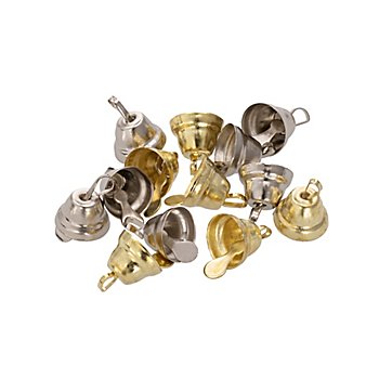 Clochettes en métal, argenté-doré, 1,2 cm, 48 pièces