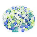 Tesselles en verre doux, tons bleus, 10 x 10 mm, 200 g