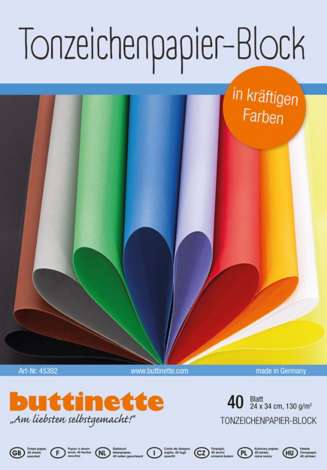 buttinette Bloc de papier à dessin de couleur, multicolore, 24 x 34 cm, 40  feuilles