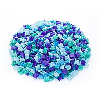 Tesselles en verre, tons bleus, 10 x 10 mm, 750 g