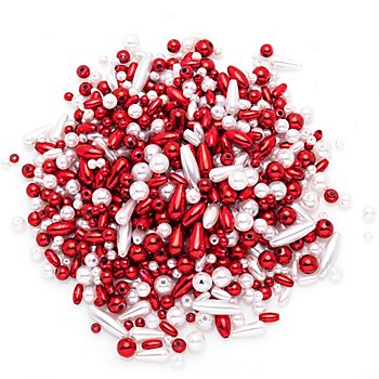 Set de perles, rouge et blanc, 4–12 mm, 80 g 