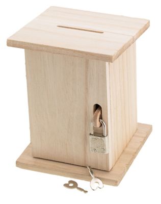 Tirelire en bois brut, 10 x 10 x 13,5 cm  acheter en ligne sur buttinette  - loisirs créatifs