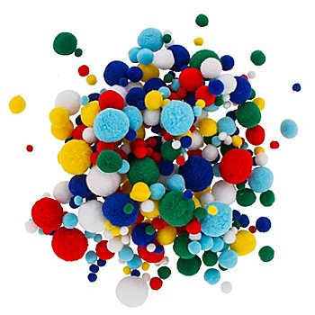 Pompons, multicolore, 4-25 mm Ø, 400 pièces