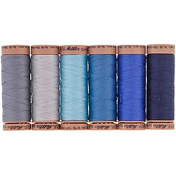 Mettler Silk Finish Cotton Set de fils à coudre, grosseur : 40, bleu/gris, contenu : 6x 150 m
