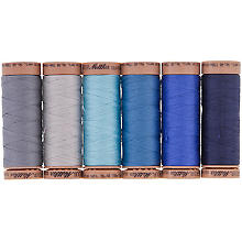 Mettler Silk Finish Cotton Lot de fils à coudre, grosseur : 40, bleu/gris, contenu : 6x 150 m