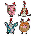 buttinette Applikationen "Verrückte Hühner", Größe: 2,8&ndash;5,5 cm, Inhalt: 4 Stück