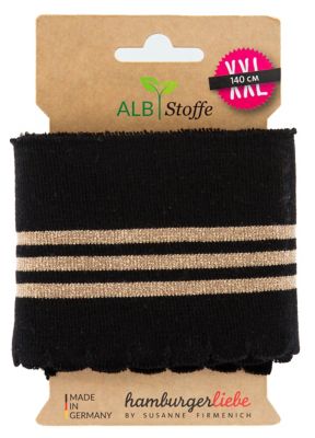 ALB Stoffe Albstoffe Bio-Strickbündchen "Cuff Me Wave" mit Glitzer | schwarz/gold | 1,4 m | Bastelbedarf