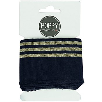 Poppy Bord-côte « rayures scintillantes », bleu foncé/doré, 1,35 m