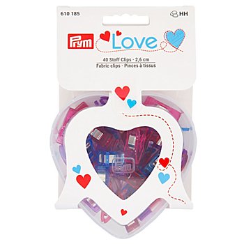 Prym Love Stoffklammern inkl. Herzbox, Farbe: bunt, Größe: 2,6 cm, Inhalt: 40 Stück