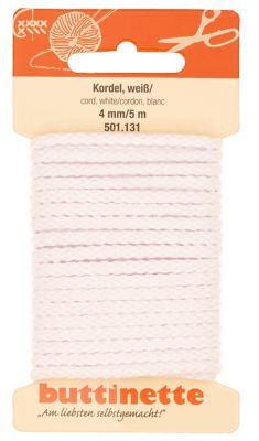 buttinette Cordon pour vêtements, blanc, 4 mm Ø, longueur : 5 m