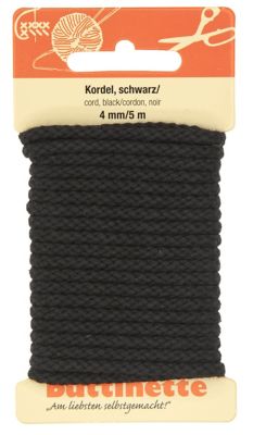 buttinette Cordon pour vêtements, noir, 4 mm Ø, longueur : 5 m