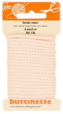buttinette Baumwoll-Kordel für Bekleidung, natur, 4 mm Ø, Länge: 5 m