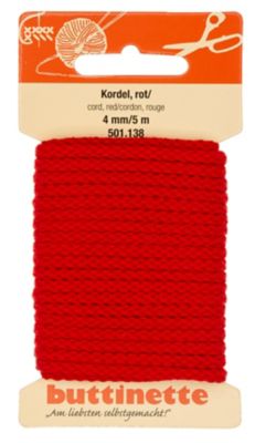 buttinette Cordon pour vêtements, rouge, 4 mm Ø, longueur : 5 m