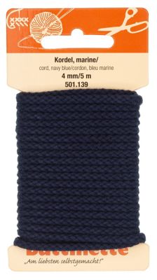 buttinette Baumwoll-Kordel für Bekleidung, marine, 4 mm Ø, Länge: 5 m