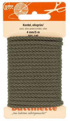buttinette katoenen koord voor kleding, olijfgroen, 4 mm Ø, lengte: 5 m