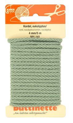 buttinette Baumwoll-Kordel für Bekleidung, eukalyptus, 4 mm Ø, Länge: 5 m