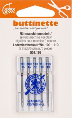buttinette Nähmaschinennadeln 'Leder', Stärke: 100–110, Inhalt: 5 Stück