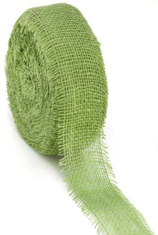 Ruban à bords de fil vert mousse Faux panneau de jute 2.5 de large