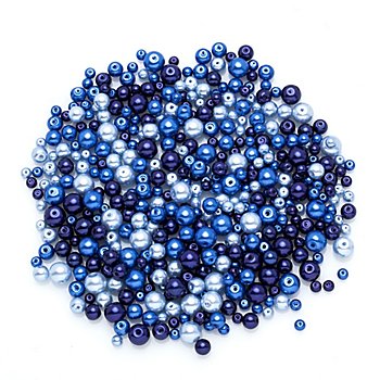 Perles nacrées en verre, tons bleus, 4 - 8 mm Ø, 100 g
